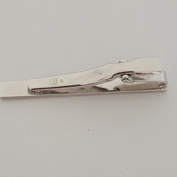 Dunhill Vintage Two Tone Tie Clasp Clip Bar Silver Gold Retro Logo Minimalistic - Picture 4 of 6